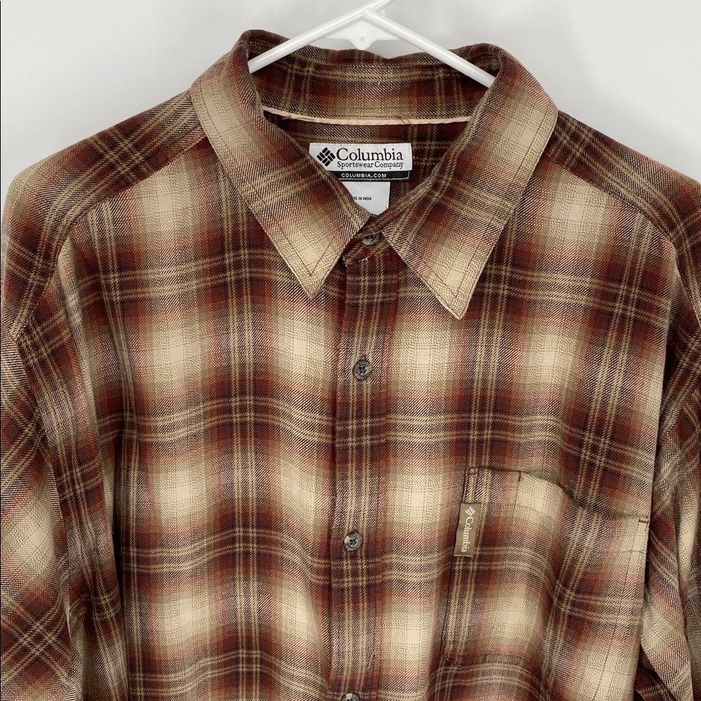 Columbia Men's Flannel Plaid Shirt in Brown and Tan XL - Picture 3 of 9